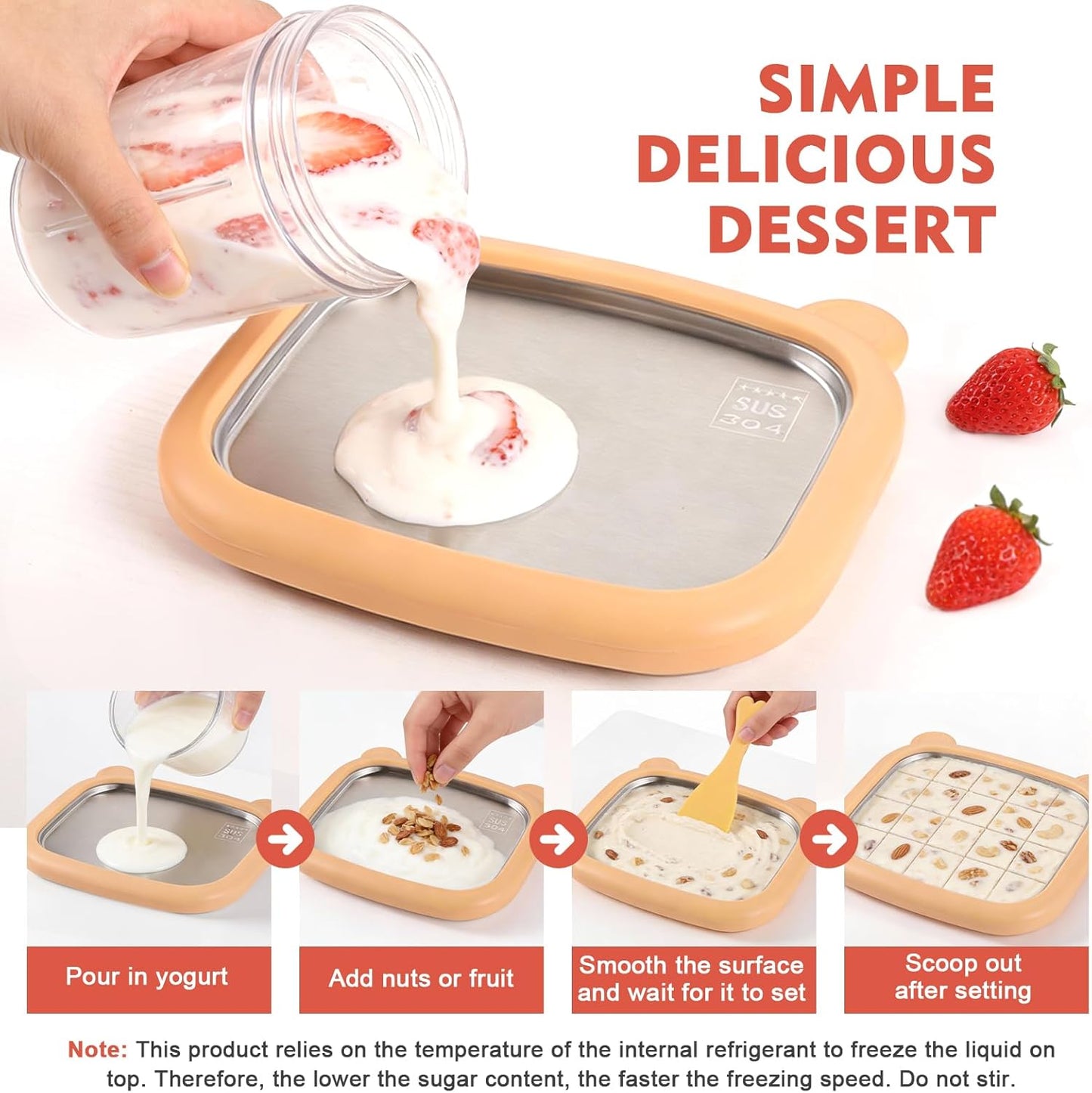 Rolled Ice Cream Maker Kit | at Home Rolled Ice Cream Tray with Lid & 2 Scrapers | DIY Ice Cream Roller Maker | Family-Bond Fun | Food-Grade Materials