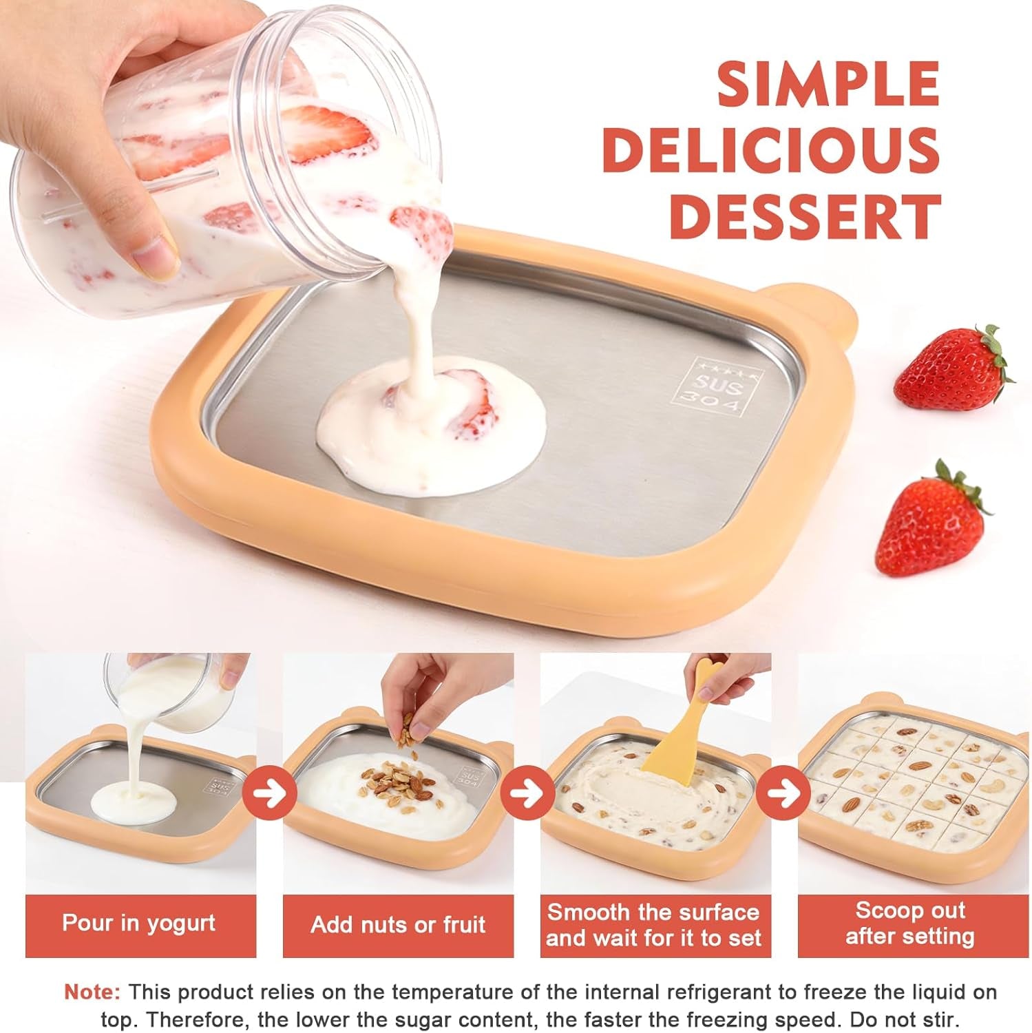 Rolled Ice Cream Maker Kit | at Home Rolled Ice Cream Tray with Lid & 2 Scrapers | DIY Ice Cream Roller Maker | Family-Bond Fun | Food-Grade Materials