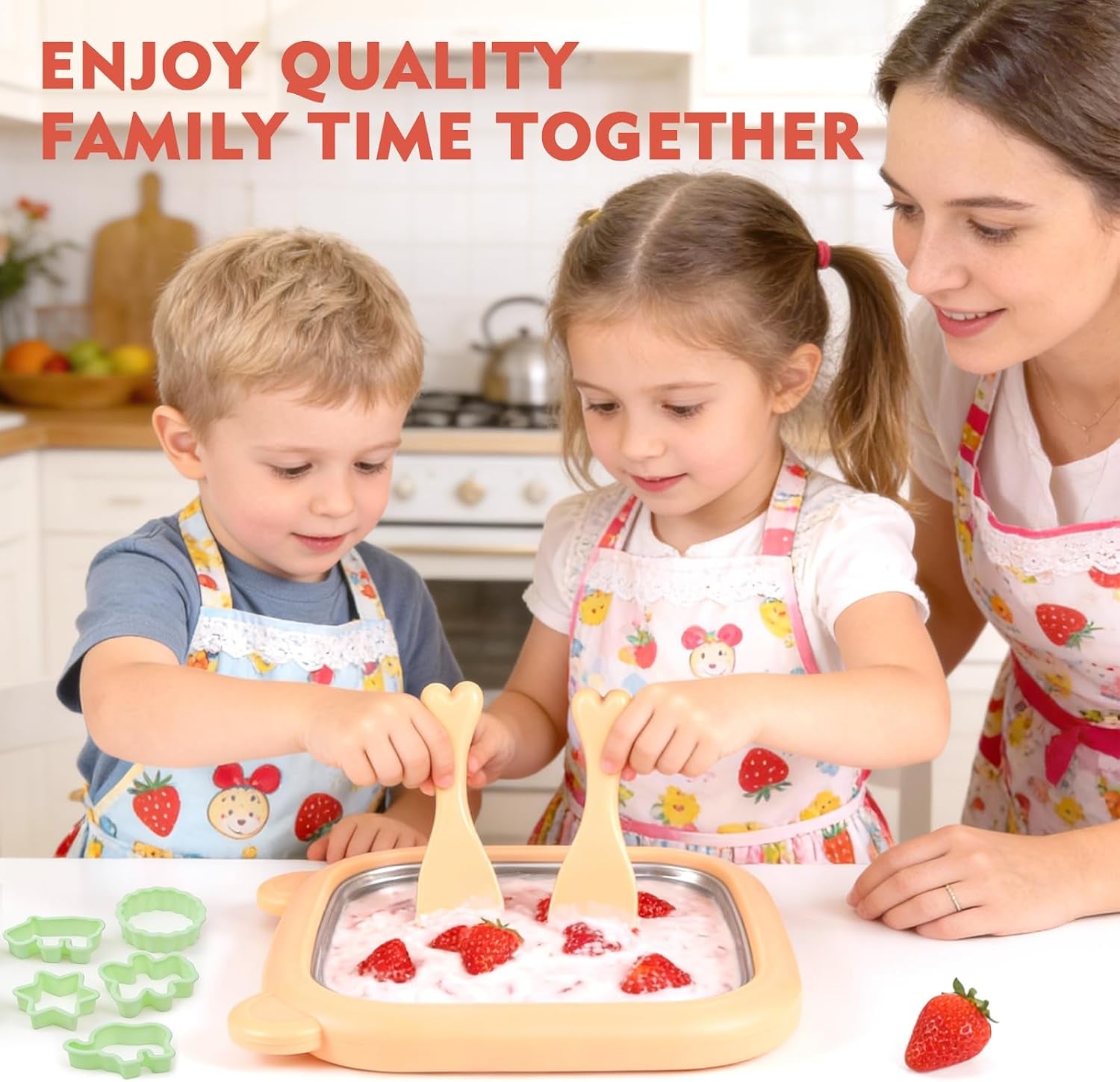 Rolled Ice Cream Maker Kit | at Home Rolled Ice Cream Tray with Lid & 2 Scrapers | DIY Ice Cream Roller Maker | Family-Bond Fun | Food-Grade Materials
