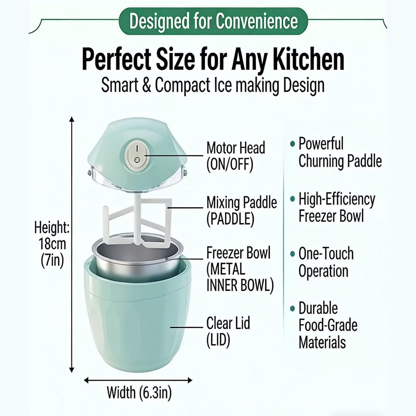 Small Home Mini Ice Cream Maker, Just 15 Minutes, DIY Mini Ice Cream Maker, One-Touch Dessert Maker, Single Serving of Gelato, Frozen Yogurt, Compact Electric Makers for Kitchen, Family Treats
