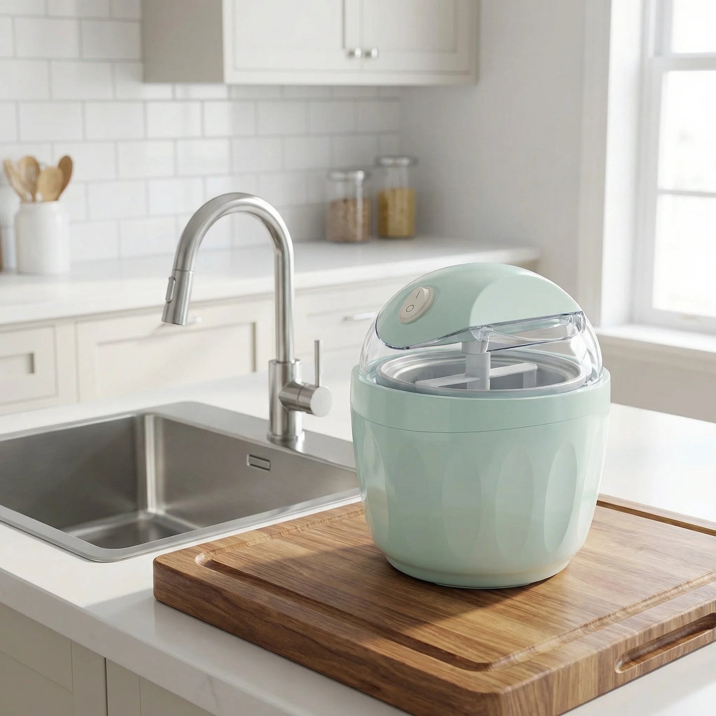 Small Home Mini Ice Cream Maker, Just 15 Minutes, DIY Mini Ice Cream Maker, One-Touch Dessert Maker, Single Serving of Gelato, Frozen Yogurt, Compact Electric Makers for Kitchen, Family Treats