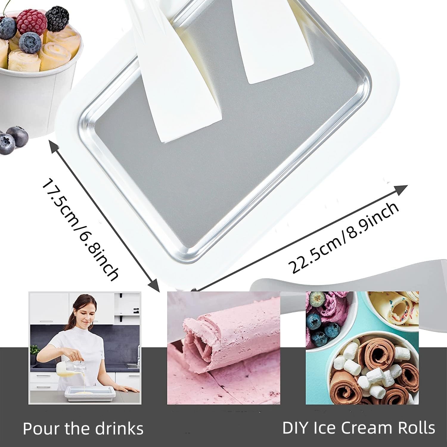 Instant Ice Cream Maker,Rolled Ice Cream Maker, Soft Serve Ice Cream Maker,Perfect for Frozen Yogurt, and More! Food Grade Stainless Steel Ice Cream Roll Machine for Home Us (White)