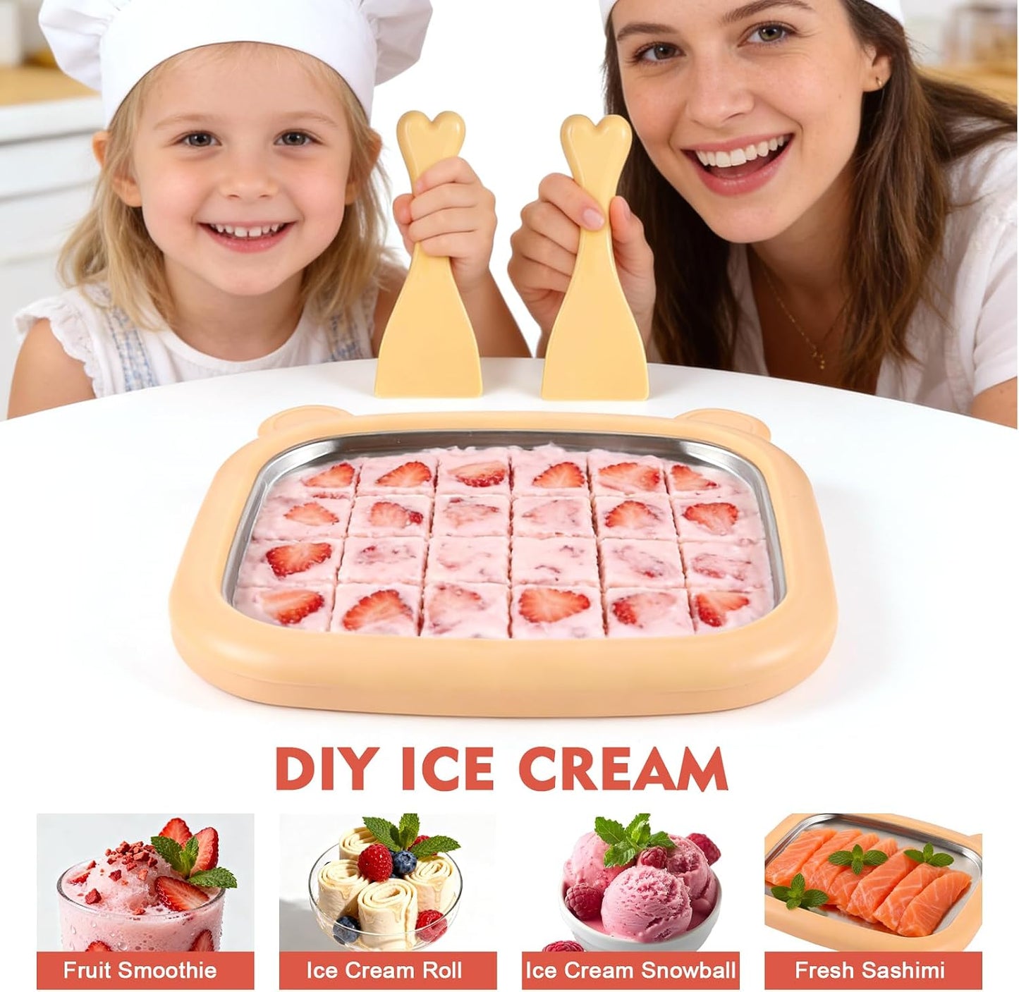 Rolled Ice Cream Maker Kit | at Home Rolled Ice Cream Tray with Lid & 2 Scrapers | DIY Ice Cream Roller Maker | Family-Bond Fun | Food-Grade Materials