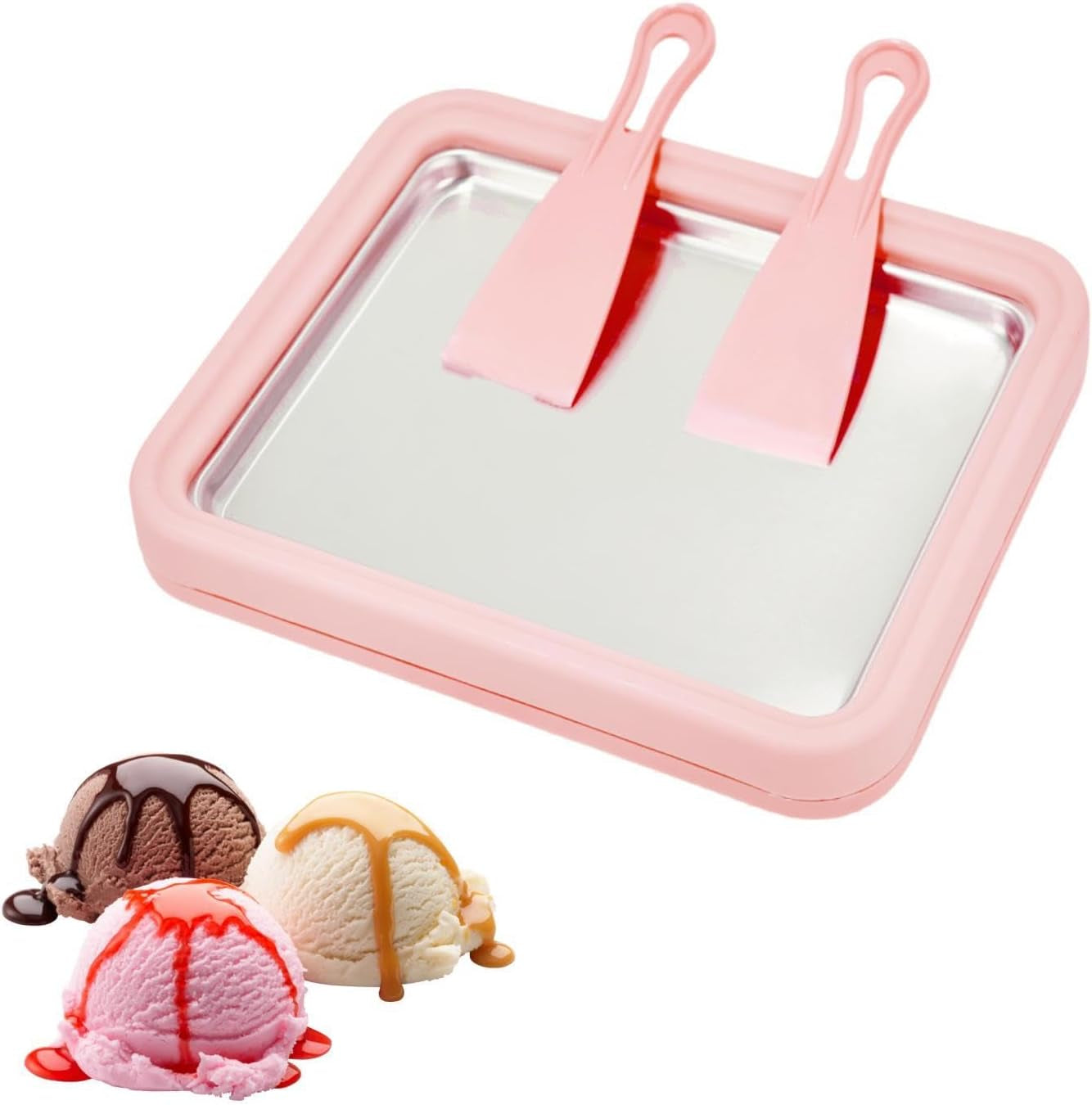 Instant Ice Cream Maker,Rolled Ice Cream Maker, Soft Serve Ice Cream Maker,Perfect for Frozen Yogurt, and More! Food Grade Stainless Steel Ice Cream Roll Machine for Home Us (Pink)