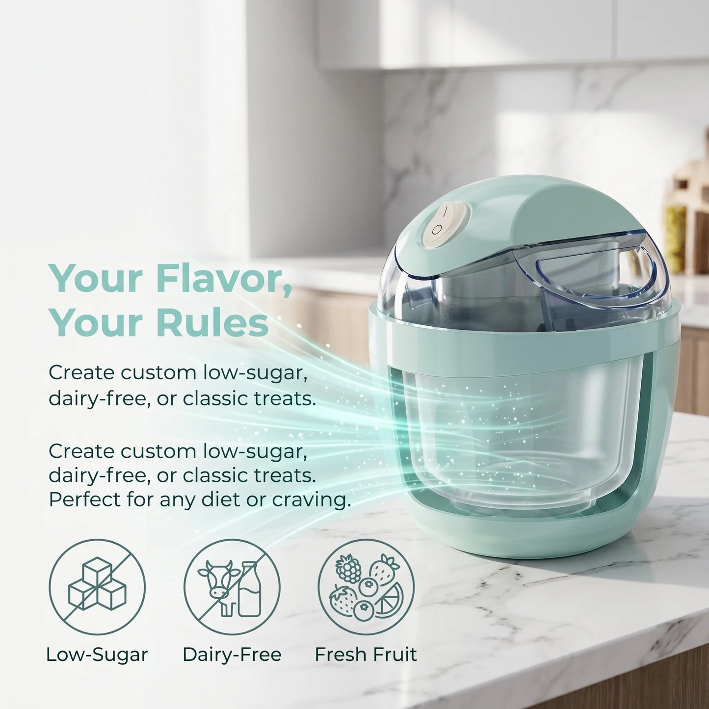 Small Home Mini Ice Cream Maker, Just 15 Minutes, DIY Mini Ice Cream Maker, One-Touch Dessert Maker, Single Serving of Gelato, Frozen Yogurt, Compact Electric Makers for Kitchen, Family Treats