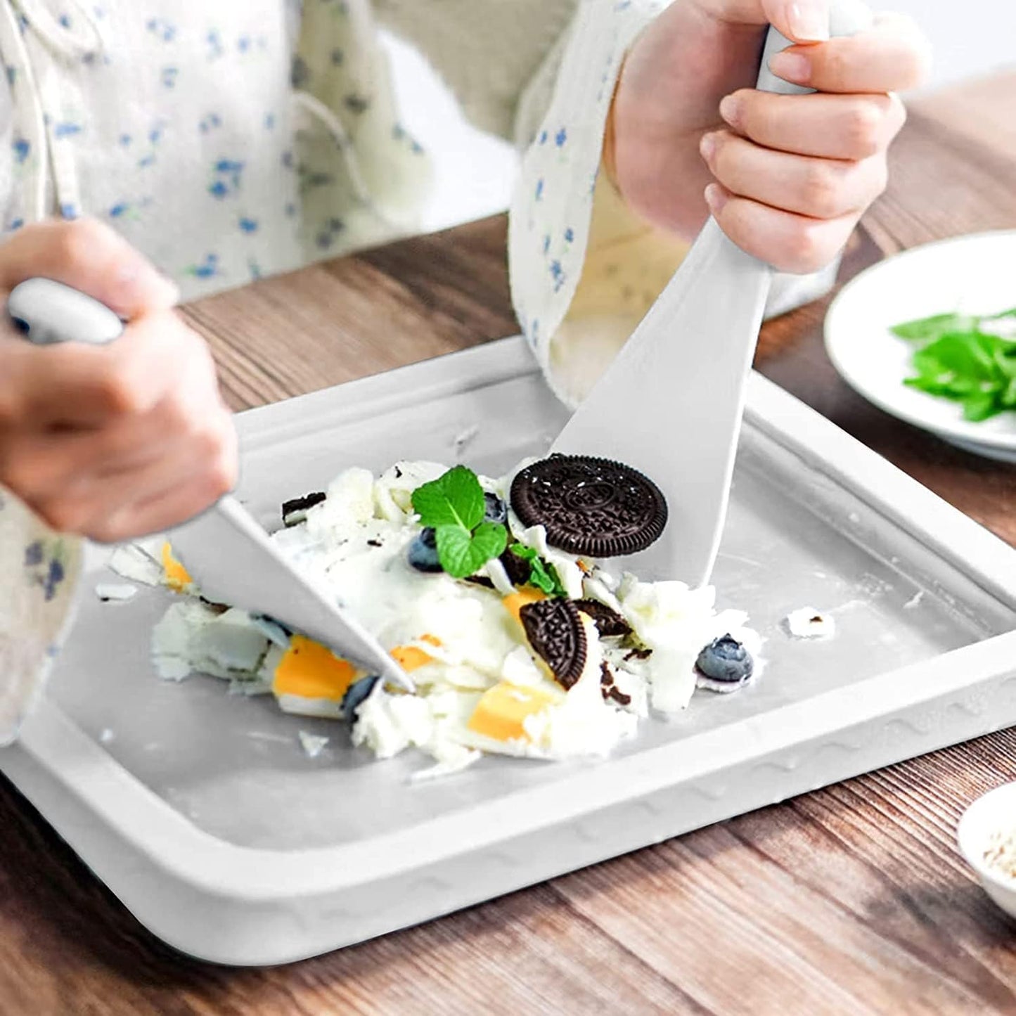 Instant Ice Cream Maker,Rolled Ice Cream Maker, Soft Serve Ice Cream Maker,Perfect for Frozen Yogurt, and More! Food Grade Stainless Steel Ice Cream Roll Machine for Home Us (White)